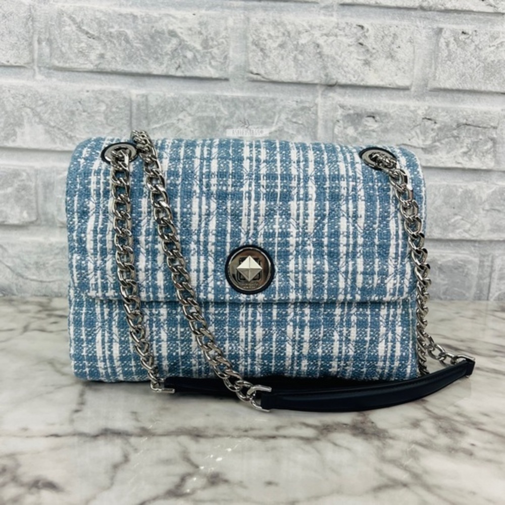 Kate Spade Natalia Denim Tweed Medium Flap Chain Shoulder Bag Crossbody